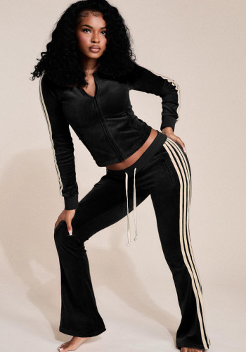 Women Stripes Top and Pant Two-Piece Tracksuit