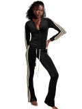 Women Stripes Top and Pant Two-Piece Tracksuit
