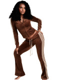 Women Stripes Top and Pant Two-Piece Tracksuit