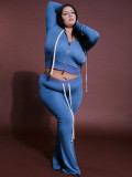 Women Solid Color Hooded Top Pants Two Piece Tracksuit
