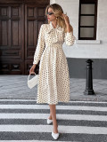 Retro-style gentle midi-length polka dot dress