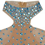 Women's Blue Diamond See-Through Long Dress