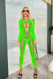 Sexy long-sleeved see-through lingerie women's tight-fitting mesh jumpsuit