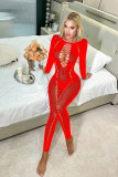 Sexy long-sleeved see-through lingerie women's tight-fitting mesh jumpsuit