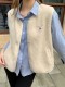 Women's sleeveless wool vest top loose single-breasted lamb wool vest coat for autumn and winter