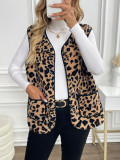 Sleeveless outer vest for women leopard print cardigan coat