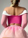 Sexy off-the-shoulder mesh nightgown lingerie set with stockings