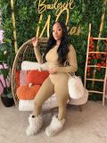 Women Solid Color Basics Top and Pant Two-Piece Set