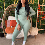 Women Solid Color Basics Top and Pant Two-Piece Set