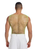 Men's See-Through Vest Rhinestone Fishnet Top Nightclub Party Outfit