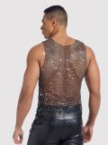 Men's See-Through Vest Rhinestone Fishnet Top Nightclub Party Outfit