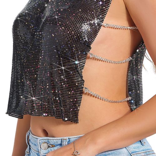 Sequined metallic top sleeveless vest party/music festival clothing for men and women