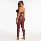 Women Tight-Fitting Furry Bandeau Jumpsuit