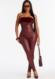 Women Tight-Fitting Furry Bandeau Jumpsuit