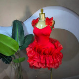 Sweet spaghetti strap bubble mini dress