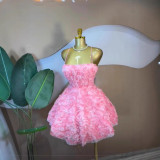 Sweet Rose Floral Bubble Mini Dress