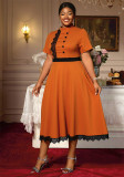 Plus Size Women Short Sleeve Orange Formal Dress