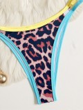 Women Contrast Color Leopard Print Sexy Bikini Swimwear