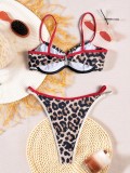 Women Contrast Color Leopard Print Sexy Bikini Swimwear