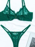 Embroidered solid color lace see-through hollow out sexy lingerie bra set