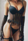 See-through black sexy push up body-shaping stocking gloves bustier lingerie set