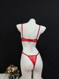 Embroidered solid color lace see-through hollow out sexy lingerie bra set