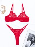 Embroidered solid color lace see-through hollow out sexy lingerie bra set