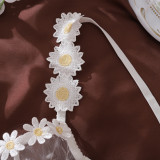 Daisy-print see-through mesh white sexy lingerie set