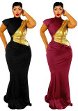 Women Contrast Color Long Bodycon Evening Dress