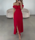 Red off shoulder side slit long maxi dress