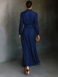 Women's Two-Piece Set Elegant Commuter Flowy Shirt and High-Waisted Pleated Skirt