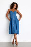 Retro V-neck sling denim dress women's long dress