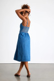 Retro V-neck sling denim dress women's long dress