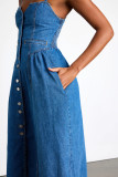 Retro V-neck sling denim dress women's long dress