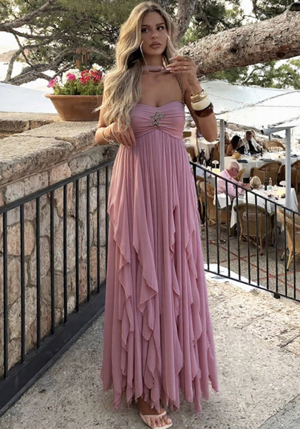 Women's sexy backless dress fashionable strapless high-end holiday dress