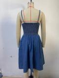 Retro V-neck sling denim dress women's long dress