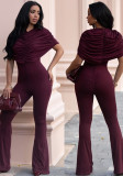 Sexy Turtleneck Ruffled High Waist Slim Flare Jumpsuit