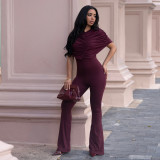 Sexy Turtleneck Ruffled High Waist Slim Flare Jumpsuit