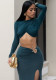 Sexy crop top set Long-sleeved knotted top + high-waisted slit skirt two-piece set