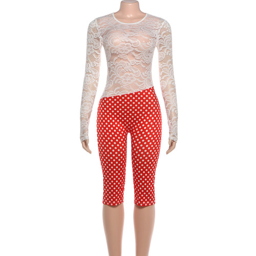 Women Sexy Lace Upper Polka Dot Backless Jumpsuit