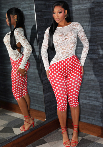 Women Sexy Lace Upper Polka Dot Backless Jumpsuit