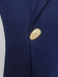 High-end blue diagonal placket women's suit blazer and straight-leg trousers set