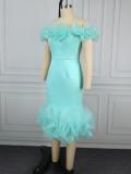 Sexy off-the-shoulder floral party dress ruffled fishtail bodycon evening gown