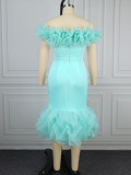 Sexy off-the-shoulder floral party dress ruffled fishtail bodycon evening gown