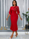 Red 3D floral dress ruffles fitted waist mermaid silhouette banquets evening gowns