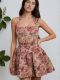 Sexy women's strapless waist-cinching floral mini tulle dress