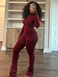 Autumn and winter women's sports casual sexy tight long sleeve micro flared two-piece tracksuit