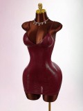 Women Sexy Strap Bodycon Mini Dress Snake Skin Leather Dress