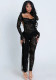Women Lace Black Two-Piece Pants Set