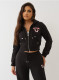 Women's Black Printed Sporty Hooded Two Piece Tracksuit
